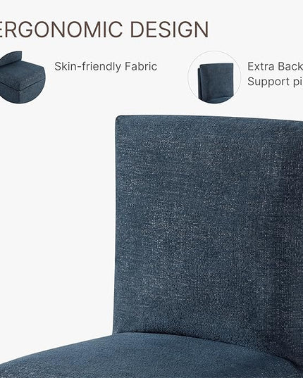 Upholstered Dining Chair with Casters Armless Modern Rolling Design for Diningroom Bedroom Livingroom Reading Room, Set of 2, Blue - LeafyLoom