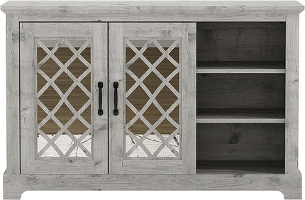 Galano Millicent 2 Door Sideboard with Shelves, Farmhouse Buffet Cabinet, Rustic Storage Cabinet, Coffee Bar for Dining Room, Kitchen, Hallway and Living Room, Mexican Grey - LeafyLoom