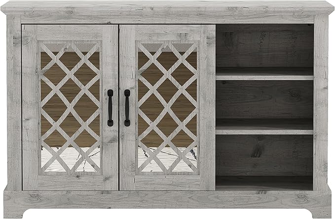 Galano Millicent 2 Door Sideboard with Shelves, Farmhouse Buffet Cabinet, Rustic Storage Cabinet, Coffee Bar for Dining Room, Kitchen, Hallway and Living Room, Mexican Grey - LeafyLoom