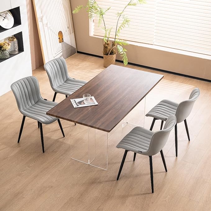 YOUNUOKE Grey Dining Chairs Set of 2 Upholstered Mid Century Modern Kitchen Chairs Armless Faux Leather Accent Guest Chair with Back Metal Legs for Guest Reception Waiting Living Room - LeafyLoom