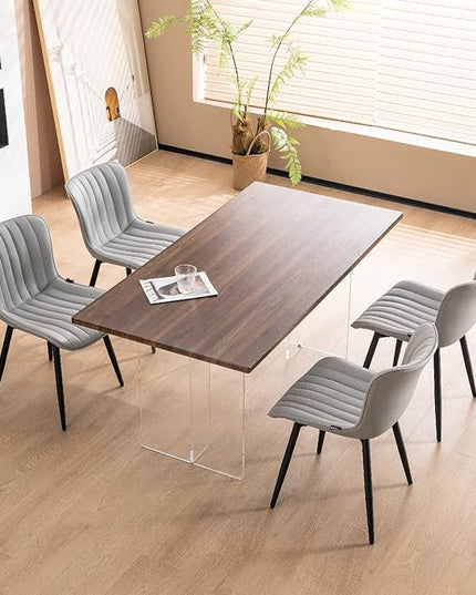 YOUNUOKE Grey Dining Chairs Set of 2 Upholstered Mid Century Modern Kitchen Chairs Armless Faux Leather Accent Guest Chair with Back Metal Legs for Guest Reception Waiting Living Room - LeafyLoom