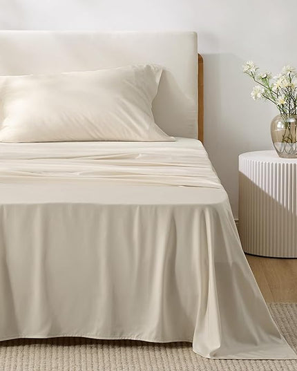Bedsure Twin Sheets Set, Cooling Sheets Twin Size Bed Set, Rayon Derived from Bamboo, Twin Size Sheets, Breathable & Soft Bed Sheets, Hotel Luxury Silky Bedding Sheets & Pillowcases, Light Beige - LeafyLoom