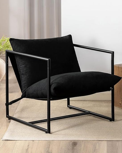 ZINUS Aidan Sling Accent Chair / Metal Framed Armchair with Shredded Foam Cushioning, Black - LeafyLoom