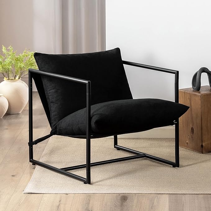 ZINUS Aidan Sling Accent Chair / Metal Framed Armchair with Shredded Foam Cushioning, Black - LeafyLoom