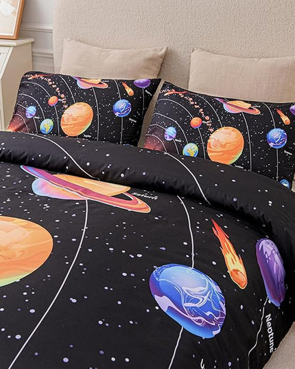 Solar System Comforter Set Twin Outer Space Room Decor Bedding Set 3 Pieces 1 Planets Theme Comforter and 2 Pillow Shams for Boys Kids Ultra-Soft Microfiber All Seasons for Bedroom Sofa - LeafyLoom