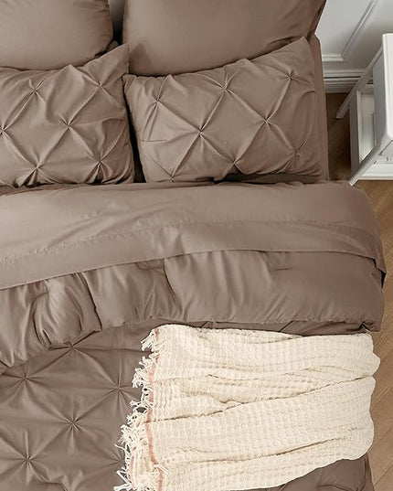 Bedsure Brown Comforter Set Queen - Bed in a Bag Queen 7 Pieces, Pintuck Beddding Sets Brown Bed Set with Comforter, Sheets, Pillowcases & Shams - LeafyLoom