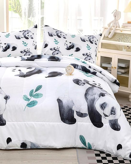 CVHOUSE Panda Bedding Set,Panda Comforter King,Cute Panda Comforter Set for Girls Kids Teens,Kawaii Panda Quilt Set with 1 Comforter and 2 Pillow Cases- 3 Piece - LeafyLoom