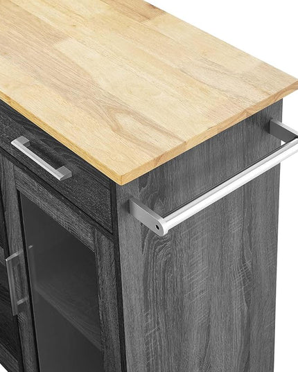 Modway Culinary Rolling Kitchen Cart with Storage in Charcoal Natural - 3 Tiers Kitchen Island on Wheels with Towel Bar, Functional as a Coffee Station, Bar Cabinet or Butcher Block Island - LeafyLoom