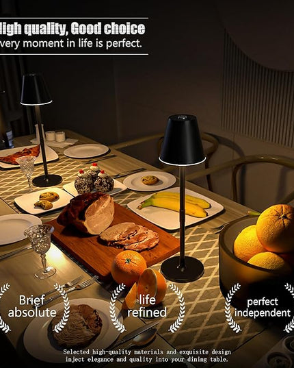 Modern LED Cordless Table Lamp, 4000mAh Rechargeable Battery, 3 Level Brightness Night Light, Metal Shell, Minimalist Design, for Couples Dinner/Coffee Table/Restaurant/Bedroom, Black - LeafyLoom