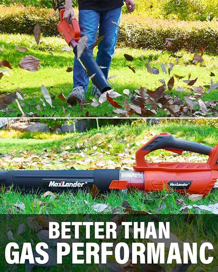 MAXLANDER Leaf Blower Cordless - 20V Electric Cordless Leaf Blower with Battery and Charger, 4.0Ah Battery Powered Leaf Blowers with 2 Speed Mode for Lawn Care, Blowing Leaves - LeafyLoom