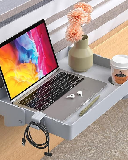 SPACELEAD Bedside Shelf for Bed & Top Bunk- College Dorm Room Essentials, Loft Bed Accessories, Clip On Nightstand Snack Organizer, Floating Bed Side Table Tray (Grey，Plastic) - LeafyLoom