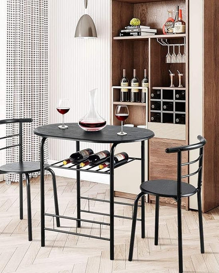 FANTASK 3 Pieces Dining Set, Breakfast Table Set w/Metal Frame and Storage Shelf, Compact Table and 2 Chairs Set for Home Bistro Pub Apartment Kitchen Dining Room Cafe - LeafyLoom