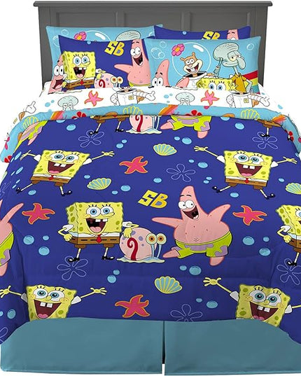 Franco Kids Bedding Super Soft Comforter and Sheet Set with Sham, 7 Piece Full Size, Spongebob Squarepants - LeafyLoom