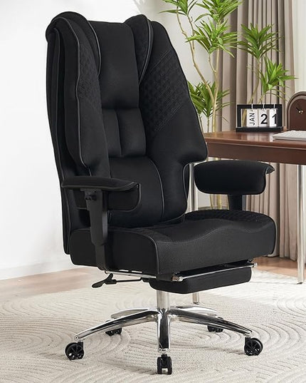 Big and Tall Office Chair 400lbs Wide Seat, Mesh High Back Executive Office Chair with Foot Rest, Ergonomic Office Chair Lumbar Support for Lower Back Pain Relief (Mesh Black) - LeafyLoom