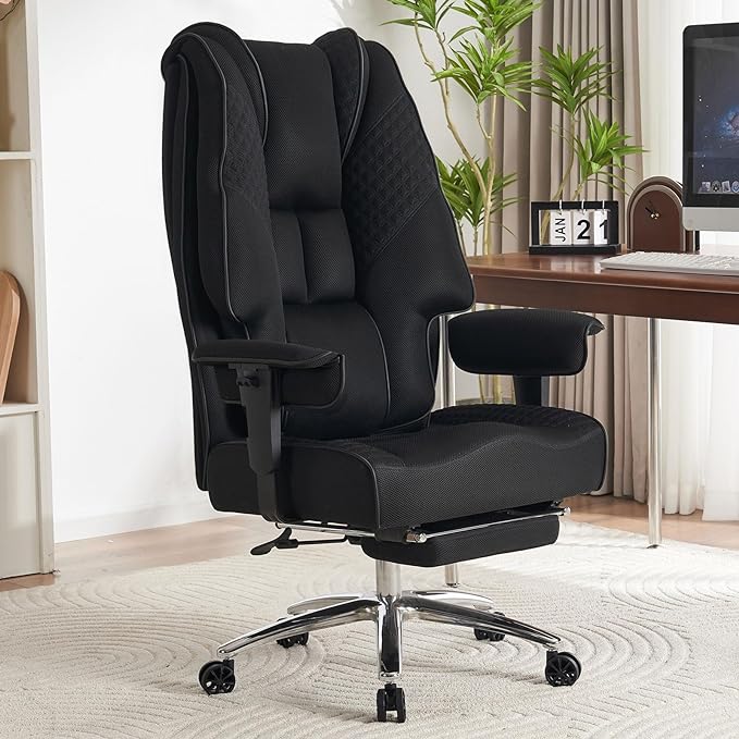 Big and Tall Office Chair 400lbs Wide Seat, Mesh High Back Executive Office Chair with Foot Rest, Ergonomic Office Chair Lumbar Support for Lower Back Pain Relief (Mesh Black) - LeafyLoom