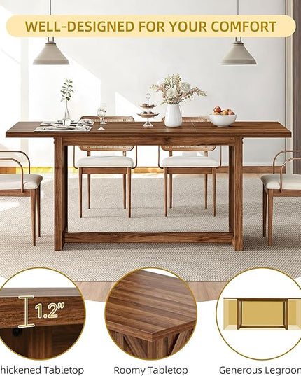 YITAHOME 70.8" Large Farmhouse Dining Table for 6 to 8 People, Rustic Style Wood Dinner Table, Rectangular Dining Table for Kitchen, Dining Room & Living Room, Brown - LeafyLoom