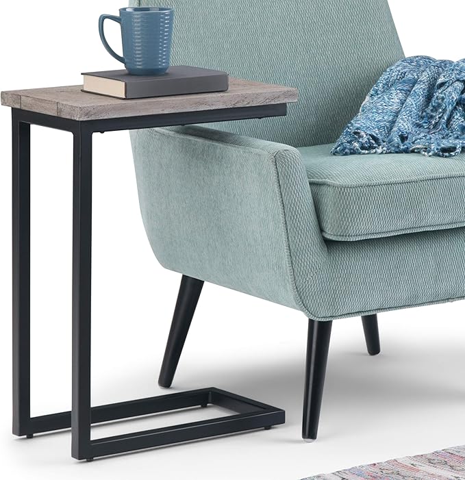 SIMPLIHOME Skyler SOLID MANGO WOOD and Metal 18 Inch Wide Rectangle C Side Table in Birch, Fully Assembled, For the Living Room and Bedroom - LeafyLoom