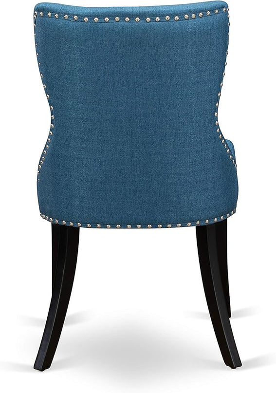 East West Furniture AMSI3-BCH-21 3 Piece Dinette Set for Small Spaces Contains a Round Kitchen Table with Pedestal and 2 Blue Linen Fabric Parson Dining Chairs, 36x36 Inch - LeafyLoom