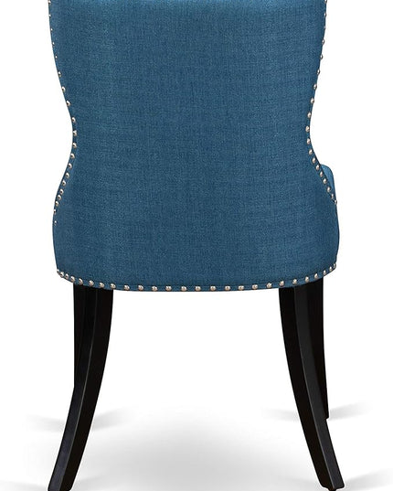 East West Furniture AMSI5-BCH-21 Antique 5 Piece Room Furniture Set Includes a Round Kitchen Table with Pedestal and 4 Blue Linen Fabric Parsons Dining Chairs, 36x36 Inch - LeafyLoom