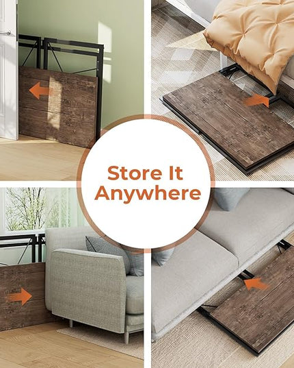 Coavas Folding Desk No Assembly Required, 31.5 inch Writing Computer Desk Space Saving Foldable Table Simple Home Office Desk,Brown - LeafyLoom