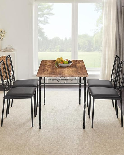 VECELO 5 Pieces Sets,43.3" Table&Chairs for 4,Industrial Counter Height Tabletop with Bar Stools, Rectangle Breakfast Chairs, Living Room, Apartment, Dining Table for 4, Brown 1 - LeafyLoom