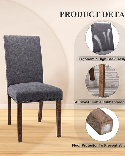 COLAMY Modern Wood Dining Chairs Set of 6, Parsons Dining Chairs, 19 Inch Padded Dining Chairs with Nailed Trim for Kitchen Dining Living Room, Grey - LeafyLoom