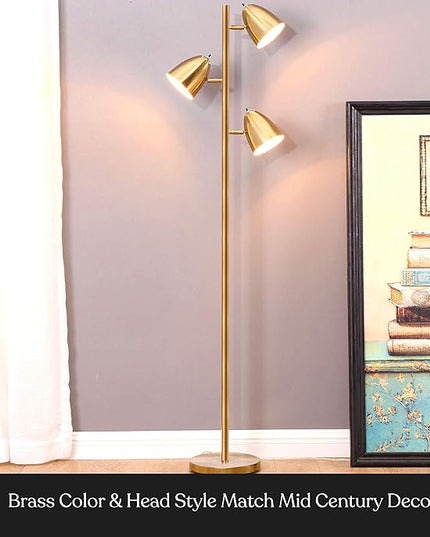 Brightech Jacob LED Standing Lamp, Modern Bright Floor Lamps for Living Rooms & Bedrooms, Tall LED Lighting Lamp with Adjustable 3 Light Tree – Antique Brass/Gold - LeafyLoom