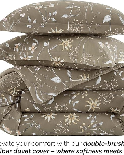Southshore Fine Living, Inc. Twin Comforter Set, Down Alternative All-Season Floral Comforter with Matching Pillow Sham, Soft Microfiber Bedspread for Twin or Twin XL Bed, Secret Meadow Brown - LeafyLoom