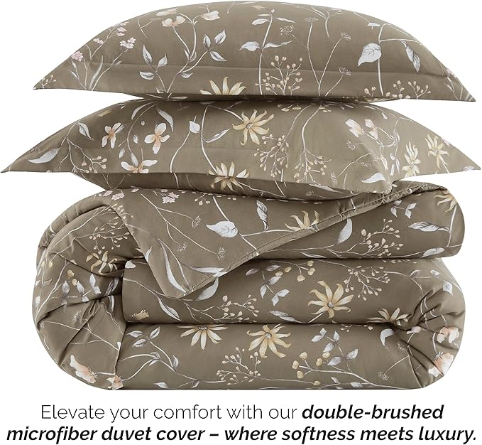 Southshore Fine Living, Inc. Twin Comforter Set, Down Alternative All-Season Floral Comforter with Matching Pillow Sham, Soft Microfiber Bedspread for Twin or Twin XL Bed, Secret Meadow Brown - LeafyLoom