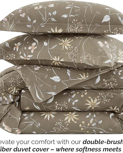 Southshore Fine Living, Inc. 3-Piece Full/Queen Comforter Set, Down Alternative All-Season Floral Comforter with Matching Shams, Soft Microfiber Bedspread, Full or Queen Bed, Secret Meadow Brown - LeafyLoom
