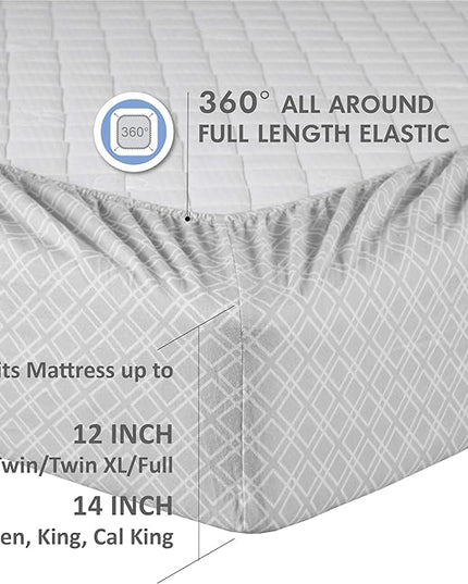 Comfort Spaces Cotton Flannel Breathable Warm Deep Pocket Sheets with Pillow Case Bedding, Full, Grey Geo 4 Piece - LeafyLoom