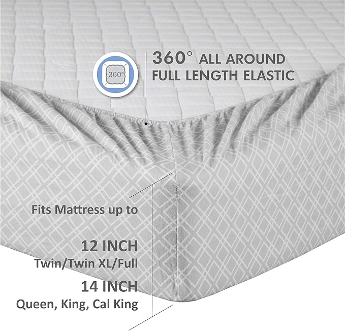 Comfort Spaces Cotton Flannel Breathable Warm Deep Pocket Sheets with Pillow Case Bedding, King, Grey Geo 4 Piece - LeafyLoom