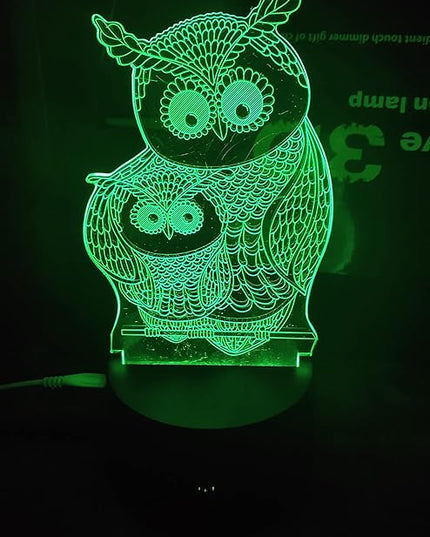 Owls 3D Night Lights Mother and Kids 7 Color Changing USB LED Table Arts Lamp for Great Kids Xmas Birthday Gifts Baby Store Office Kindergarten Decoration - LeafyLoom