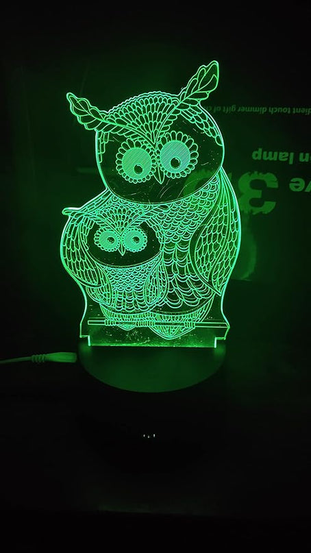Owls 3D Night Lights Mother and Kids 7 Color Changing USB LED Table Arts Lamp for Great Kids Xmas Birthday Gifts Baby Store Office Kindergarten Decoration - LeafyLoom