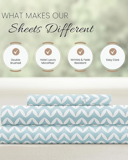 Linen Market 3 Piece Twin Bedding Sheet Set (Light Blue Chevron) - Sleep Better Than Ever with These Ultra-Soft & Cooling Bed Sheets for Your Twin Size Bed - Deep Pocket Fits 16" Mattress - LeafyLoom