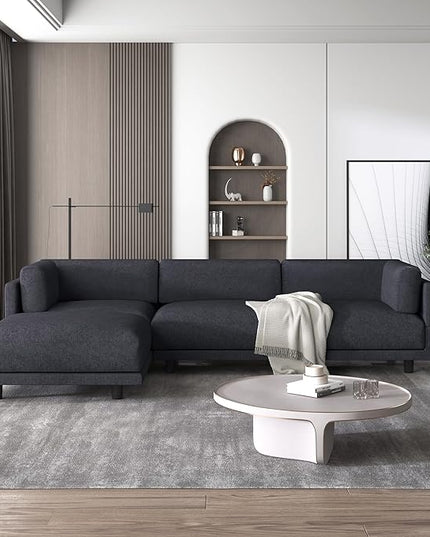 102.4" Luxury L-Shaped Sectional Sofa with Reversible Chaise, Modern 4 Seat Convertible Upholstery Couch for Living Room, Apartment, Office, Sturdy Wooden Frame, Gray, 102.4 Inch - LeafyLoom
