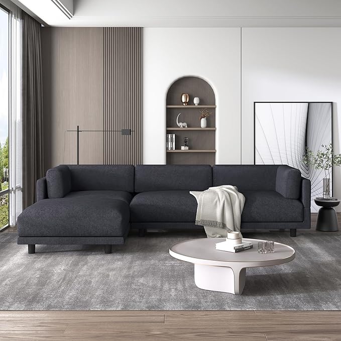 102.4" Luxury L-Shaped Sectional Sofa with Reversible Chaise, Modern 4 Seat Convertible Upholstery Couch for Living Room, Apartment, Office, Sturdy Wooden Frame, Gray, 102.4 Inch - LeafyLoom
