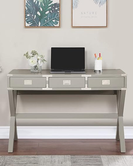 OSP Home Furnishings Wellington 46-Inch Writing Desk with Power Hub and 3 Storage Drawers, Grey - LeafyLoom