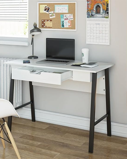 Ameriwood Home Oxford Computer Desk with Drawer, White/Black - LeafyLoom