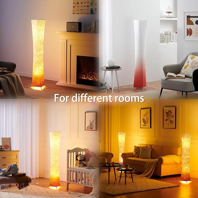 chiphy Floor Lamp, Dimmable 52" (S) Tall Standing Lamp, 3 Levels Adjustable Brightness LED Bulbs, Column Floor Light, Red Gradient Fabric Lampshade, Home Decor for Living Room, Bedroom, Kids Room - LeafyLoom