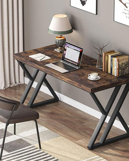 55 Inch Large Simple Industrial Computer Desk Study Writing Table Home Office Workstation,Rustic Brown - LeafyLoom