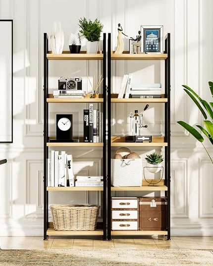 NUMENN Narrow Bookshelf, 5 Tier Bookshelves, Home Office Bookcase Shelf Storage Organizer, Free Standing Storage Shelving Unit for Bedroom, Living Room and Home Office, Natural - LeafyLoom