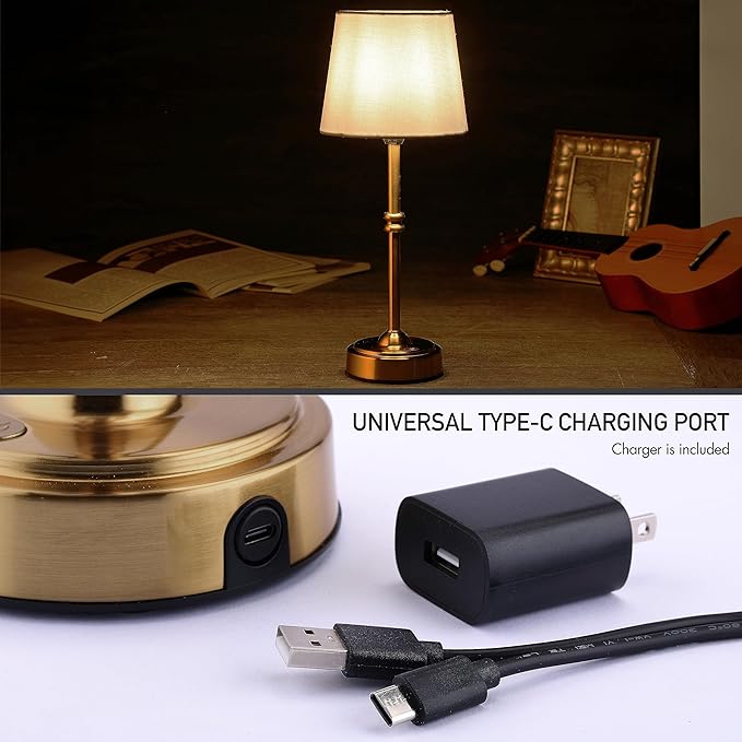 O’Bright Seraph - Cordless LED Table Lamp with Dimmer, Built-in Rechargeable Battery, 3-Level Brightness, Patio Table Lamp, Bedside Night Lamp, Ambient Light for Restaurant, Antique Brass - LeafyLoom
