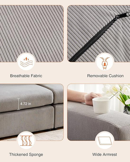 Sweetcrispy Convertible Modular Sectional Sofa, 3 Seat Sectional Couches for Living Room, Basic Shape Modern Fabric Modular Sofa Sleeper with Double Chaise for Home, Apartment, Dorm, Grey - LeafyLoom