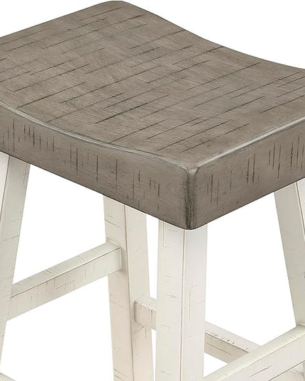 Lexicon Saddle Bar Stools Set of 2 Barstools with Footrest, Armless Dining Chairs for Kitchen Island, Breakfast Nook, Living Room, Pub Height, White/Coffee - LeafyLoom