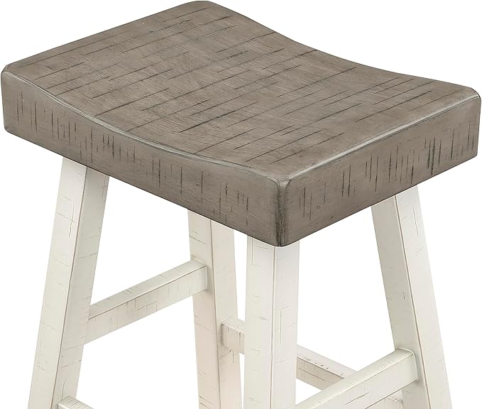Lexicon Saddle Bar Stools Set of 2 Barstools with Footrest, Armless Dining Chairs for Kitchen Island, Breakfast Nook, Living Room, Pub Height, White/Coffee - LeafyLoom
