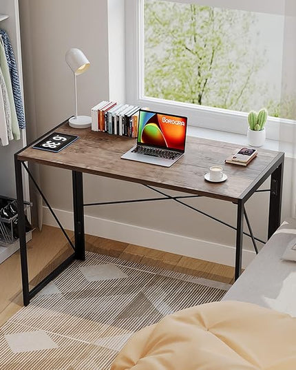 Coavas Folding Desk No Assembly Required, 31.5 inch Writing Computer Desk Space Saving Foldable Table Simple Home Office Desk,Brown - LeafyLoom