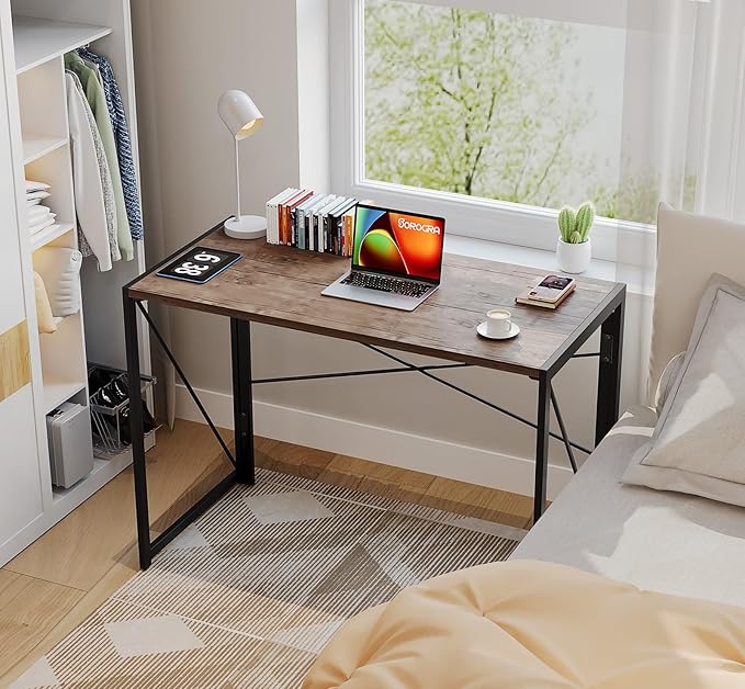 Coavas Folding Desk No Assembly Required, 31.5 inch Writing Computer Desk Space Saving Foldable Table Simple Home Office Desk,Brown - LeafyLoom