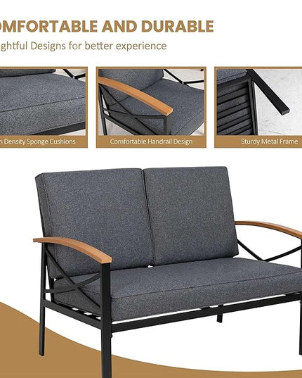 Shintenchi 2 Piece Outdoor Patio Furniture Set, Metal Sofa Chair Conversation Set, Including Loveseat and Coffee Table for Backyard, Patio, Balcony, Poolside (Dark Grey) - LeafyLoom