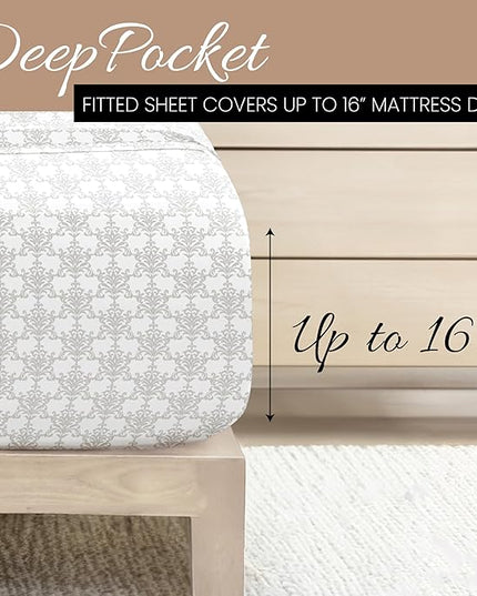 Linen Market 4 Piece Queen Bedding Sheet Set (Light Gray Floral) - Sleep Better Than Ever with These Ultra-Soft & Cooling Bed Sheets for Your Queen Size Bed - Deep Pocket Fits 16" Mattress - LeafyLoom